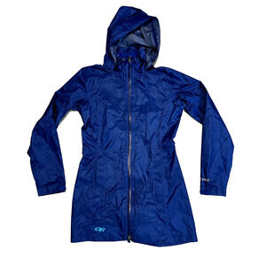 Outdoor Research Helium Rambler Jacket Parka Rain Womens XS Blue Hooded Pertex
